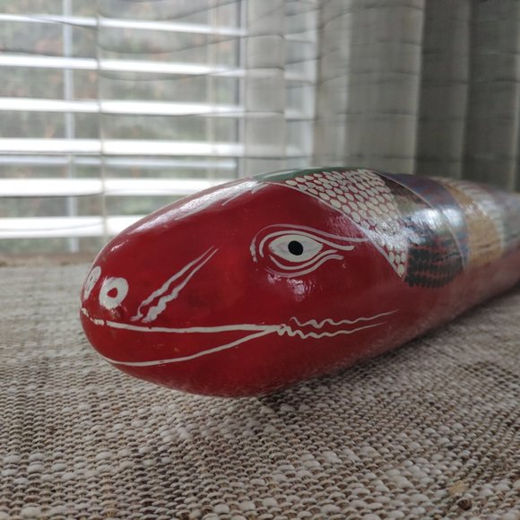Gourd Rattle EEL Snake Hand Painted VTG S.American Folk Art Rumba Shakers 24" - Picture 3 of 8